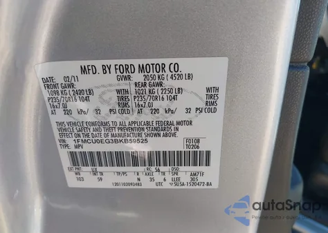 2011 Ford Escape Limited z USA, uszkodzony, nr VIN 1FMCU0EG3BKB59525